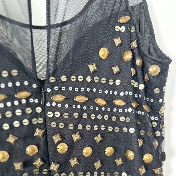 🅽🅴🆆 Badgley Mischka black mesh silver & gold sequin & beads dress, size 10 - Picture 17 of 17